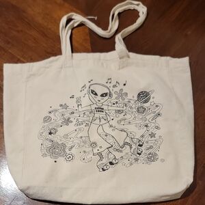 EARTHBOUND Beige Tote with Cosmic Alien Design
